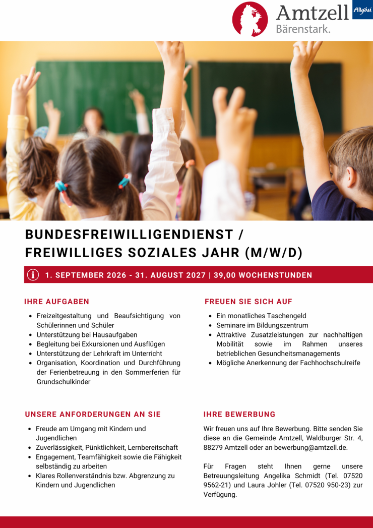 Stellenanzeige Bundesfreiwilligendienst | Freiwilliges Soziales Jahr